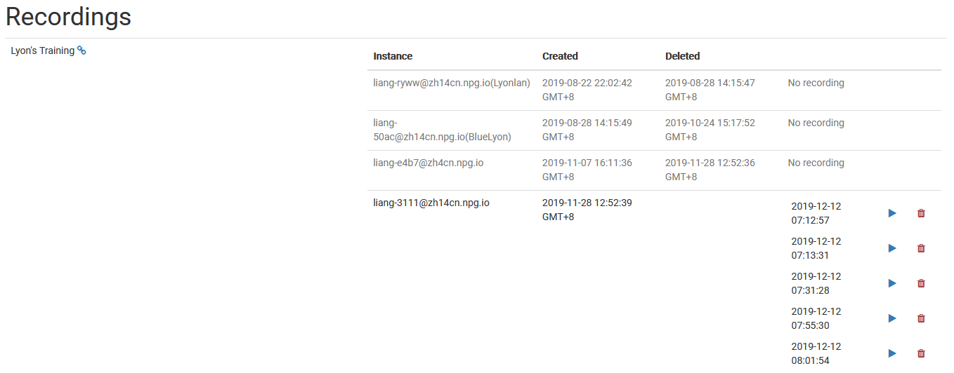 Liste des enregistrements